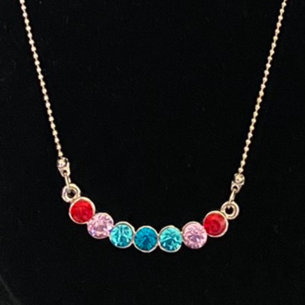 Necklace silver tone multi colored stones